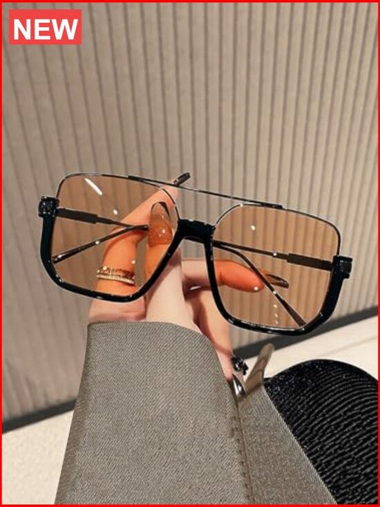 Oversized Square Double Bridge Pilot Sunglasses Semi-Rimless 70s Trendy Shades main image 7